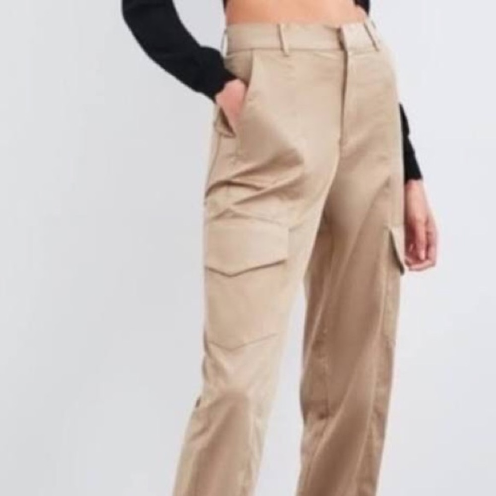 Zara Satin Tan High Waisted Cargo Pants Size XS - Picture 14 of 14